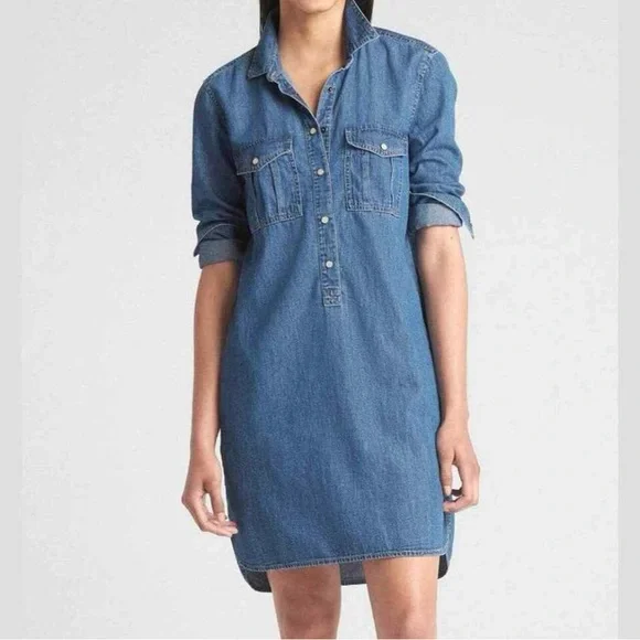 GAP | Dresses | Gap Womens Blue Perfect Popover Denim Western Pearl Snap Shirtdress Dress Sz M | Poshmark GAP | Dresses | Gap Womens Blue Perfect Popover Denim Western Pearl Snap Shirtdress Dress Sz M | Poshmark